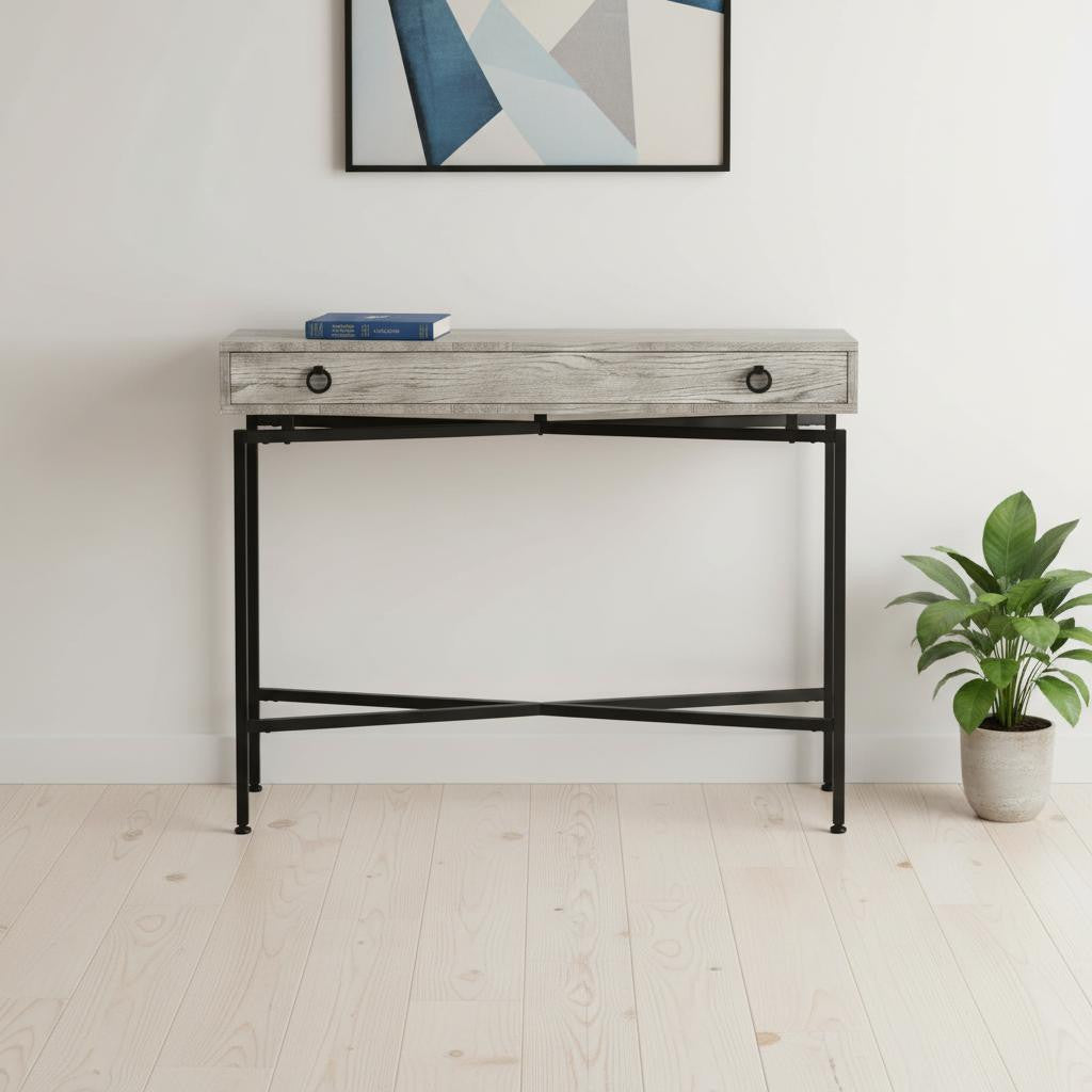 43" Gray And Black Cross Leg Console Table