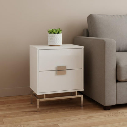 24" Gold And Beige End Table With Two Drawers