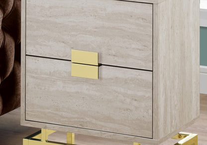 24" Gold And Beige End Table With Two Drawers