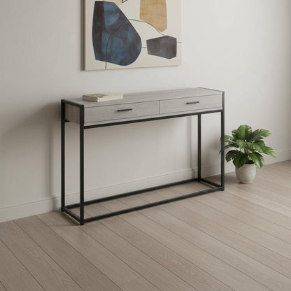 48" Gray and Black Frame Console Table And Drawers
