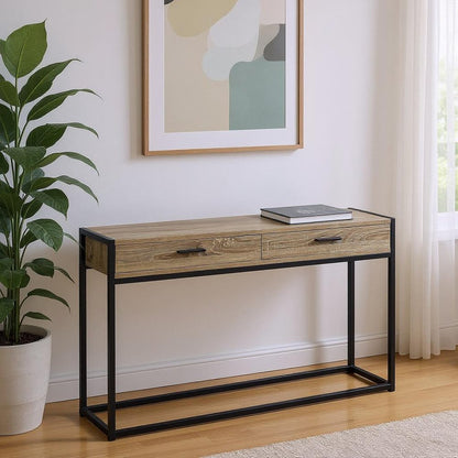 48" Gray and Black Frame Console Table And Drawers