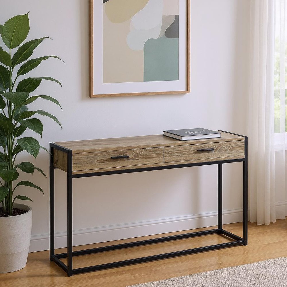 48" Taupe And Black Frame Console Table