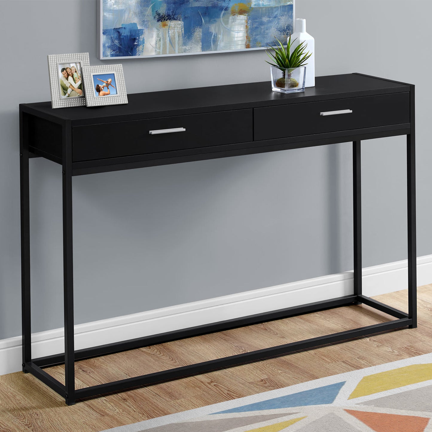 48" Gray and Black Frame Console Table And Drawers