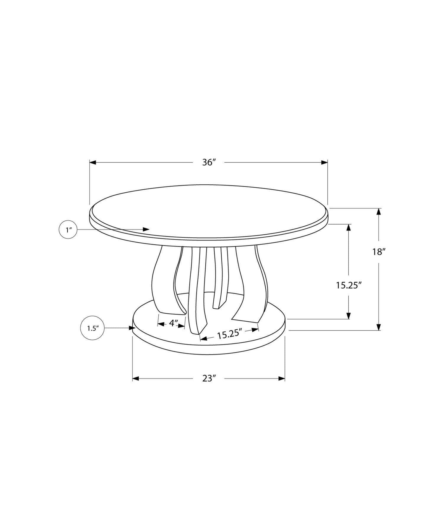 36" Silver Glass Round Mirrored Coffee Table