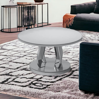 36" Silver Glass Round Mirrored Coffee Table