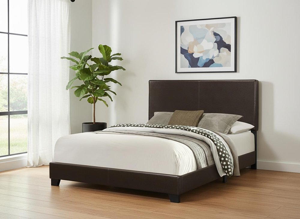 Brown Standard Bed Upholstered With Headboard