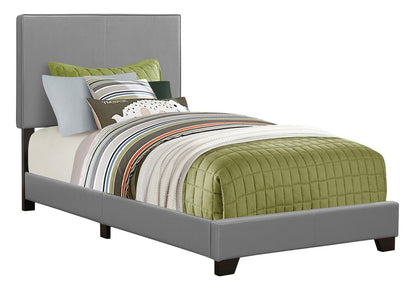 Solid Wood Twin Gray Upholstered Faux Leather Bed