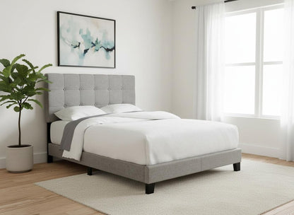 Beige Full Tufted Upholstered Bed Frame