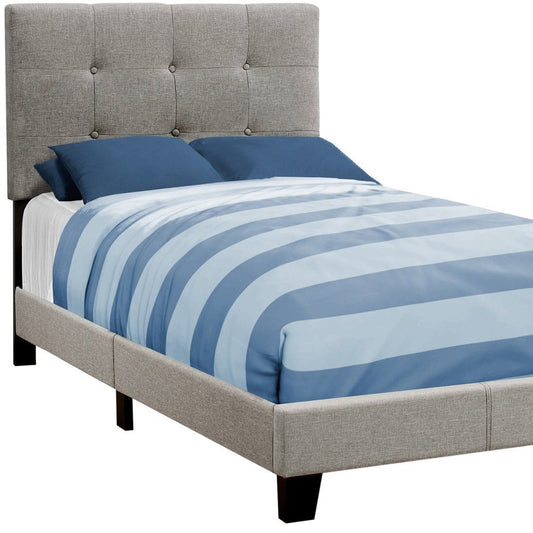 Beige Twin Tufted Upholstered Linen Bed Frame with Nailhead Trim