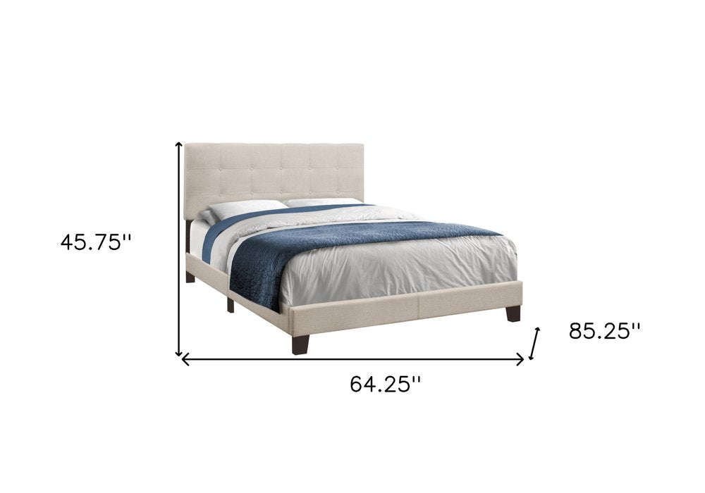 Beige Queen Upholstered Bed Frame