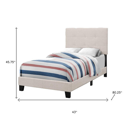 Gray Twin Tufted Upholstered Linen Bed Frame with Nailhead Trim