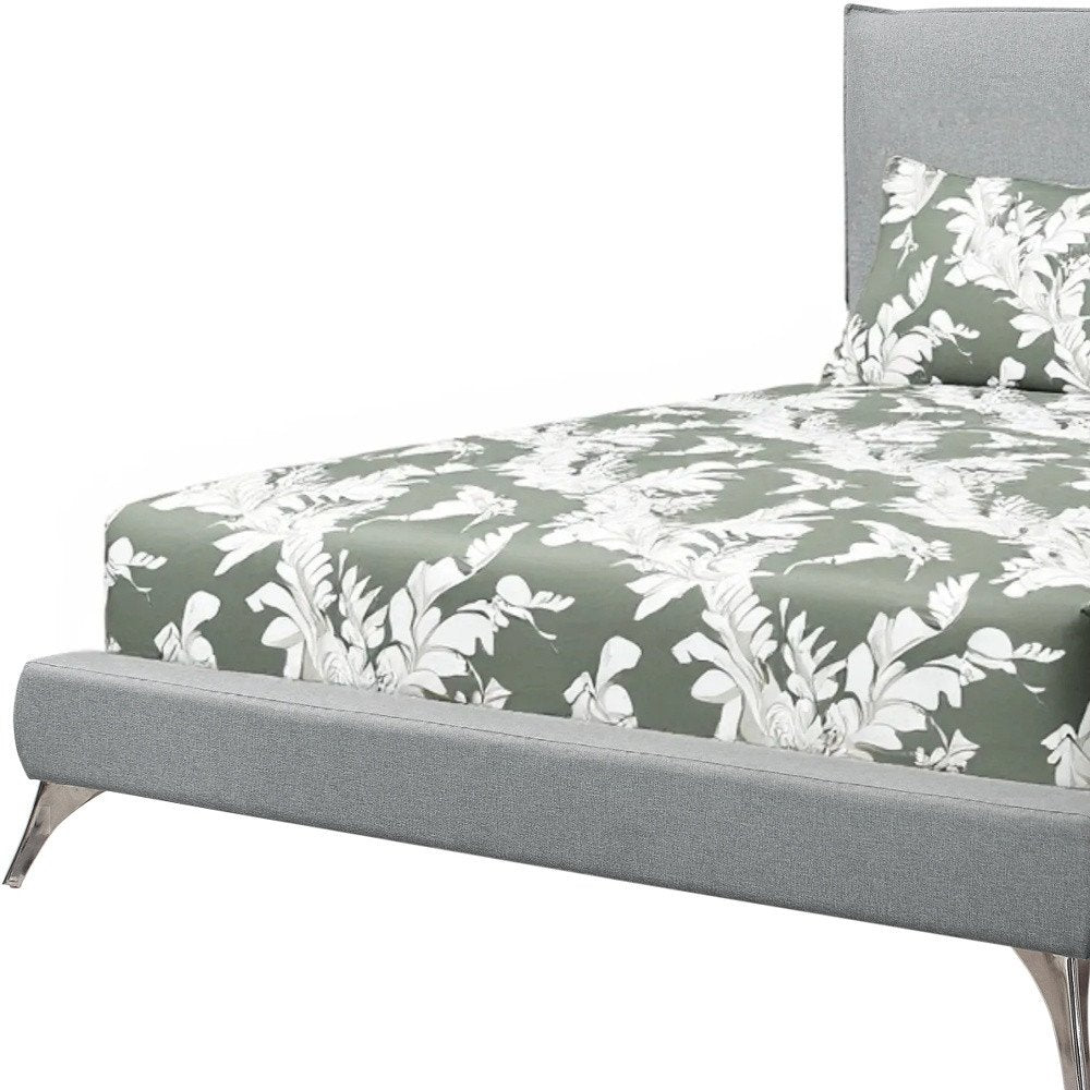 White Solid Wood Queen Upholstered Linen Bed Frame
