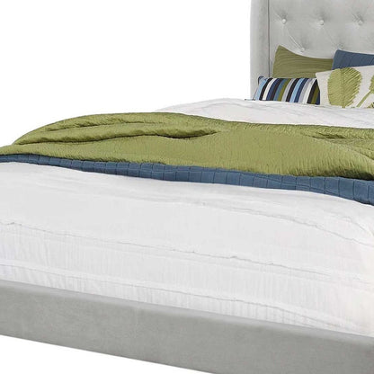 Light Gray and Gray Wood Tufted Upholstered Queen Bed Frame with Nailhead Trim