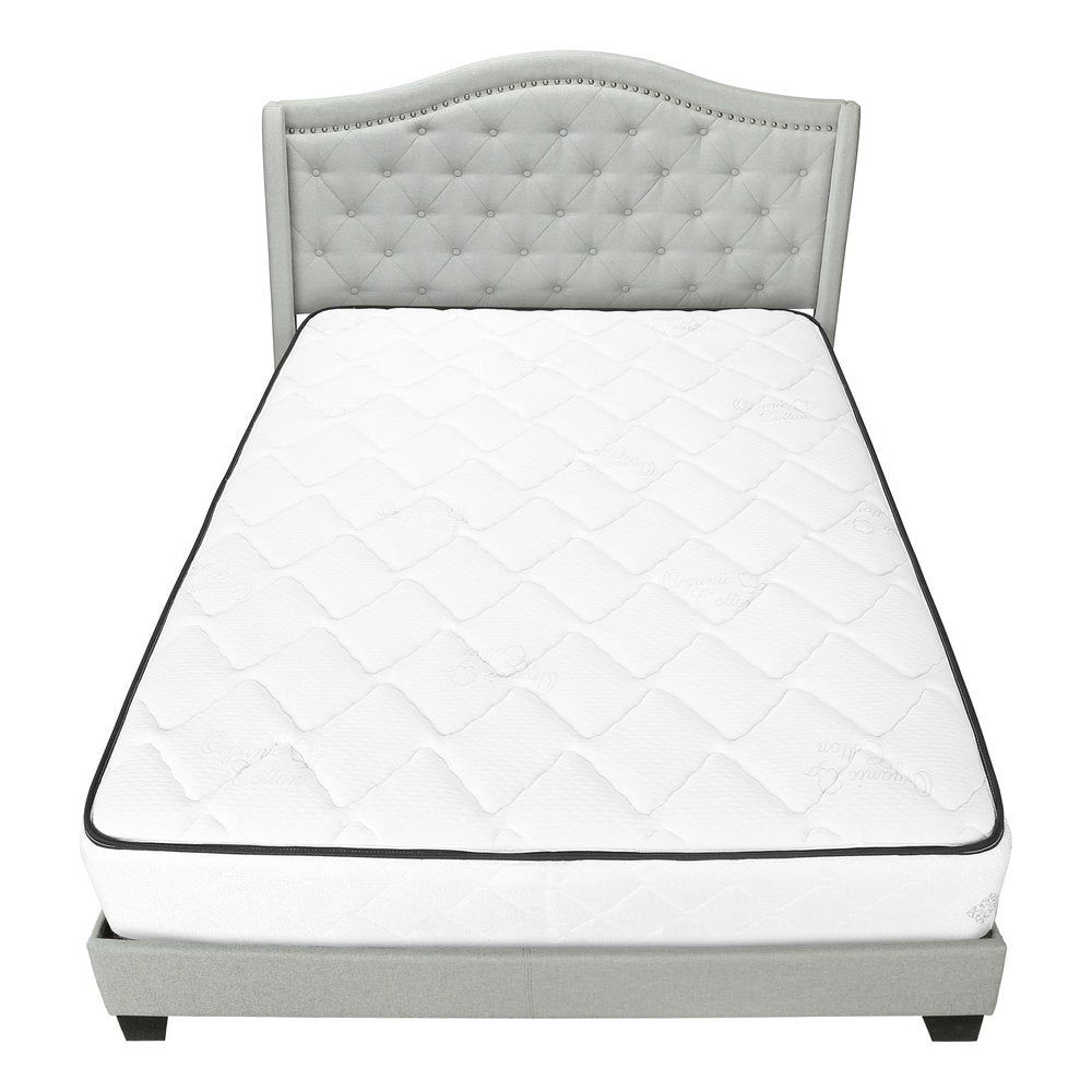 Light Gray and Gray Wood Tufted Upholstered Queen Bed Frame with Nailhead Trim