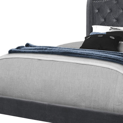Light Gray and Gray Wood Tufted Upholstered Queen Bed Frame with Nailhead Trim