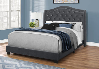 Light Gray and Gray Wood Tufted Upholstered Queen Bed Frame with Nailhead Trim