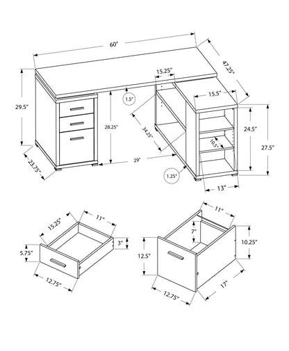 47" Gray and Black L Shape Computer Desk With Three Drawers