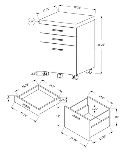 17.75" X 18.25" X 25.25" White Black Particle Board 3 Drawers  Filing Cabinet