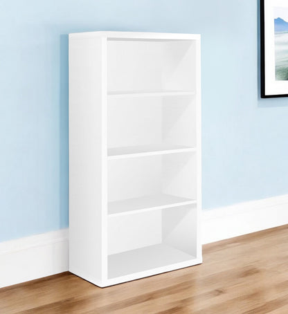 White Wood Adjustable Four Tier Bookcase