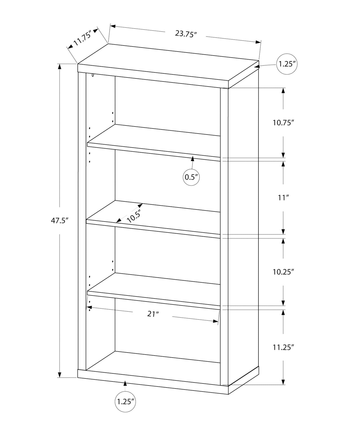White Wood Adjustable Four Tier Bookcase