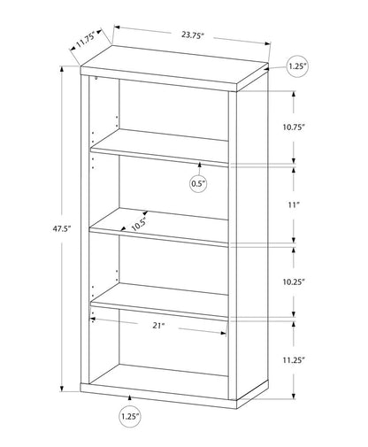 48" Brown Distressed Wood Adjustable Four Tier Bookcase