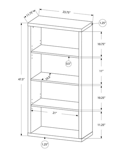 48" Brown Distressed Wood Adjustable Four Tier Bookcase