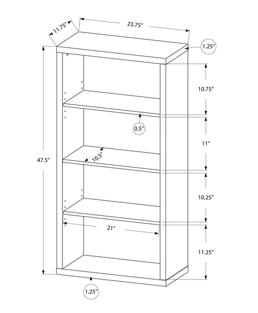 48" Brown Distressed Wood Adjustable Four Tier Bookcase