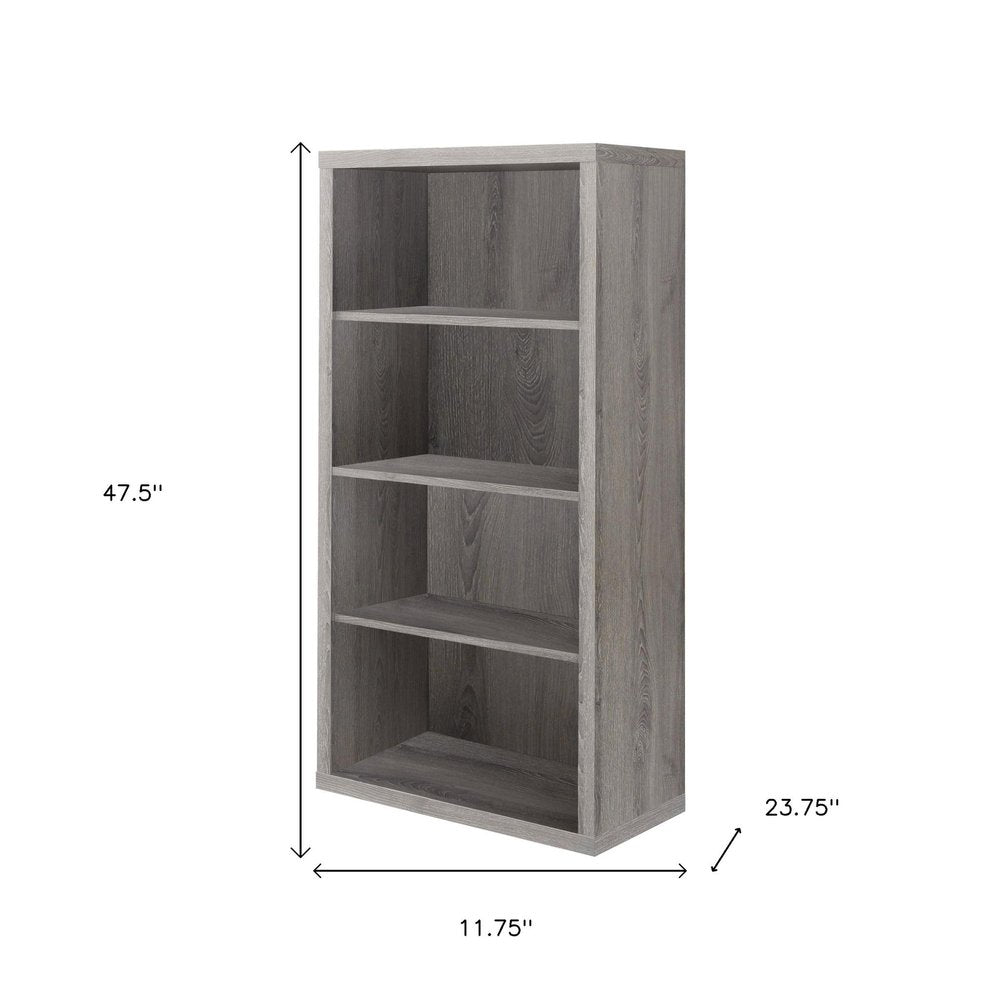 48" Black And Gray Distressed Wood Adjustable Four Tier Bookcase