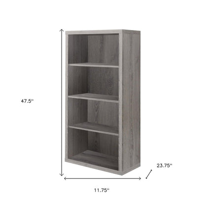 48" Black And Gray Distressed Wood Adjustable Four Tier Bookcase