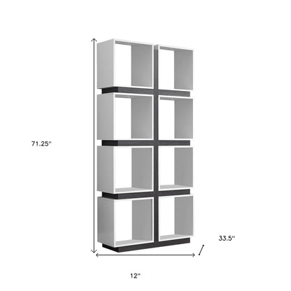 71" White Wood Eight Tier Cube Bookcase