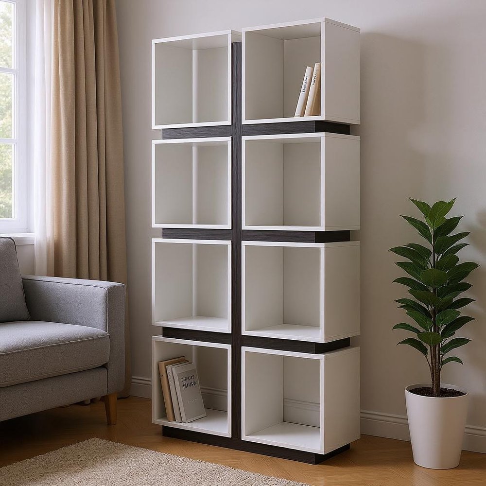 71" White Wood Eight Tier Cube Bookcase