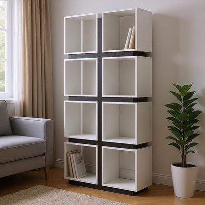 71" White Wood Eight Tier Cube Bookcase