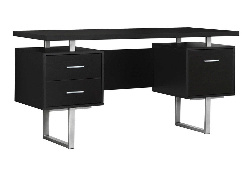 60" Taupe and Silver Computer Desk With Three Drawers