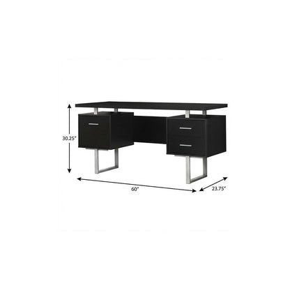 60" White and Silver Computer Desk With Three Drawers