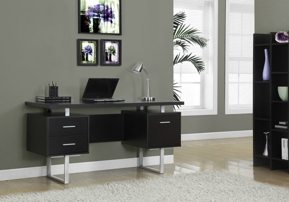 24" Taupe and Silver Computer Desk With Three Drawers