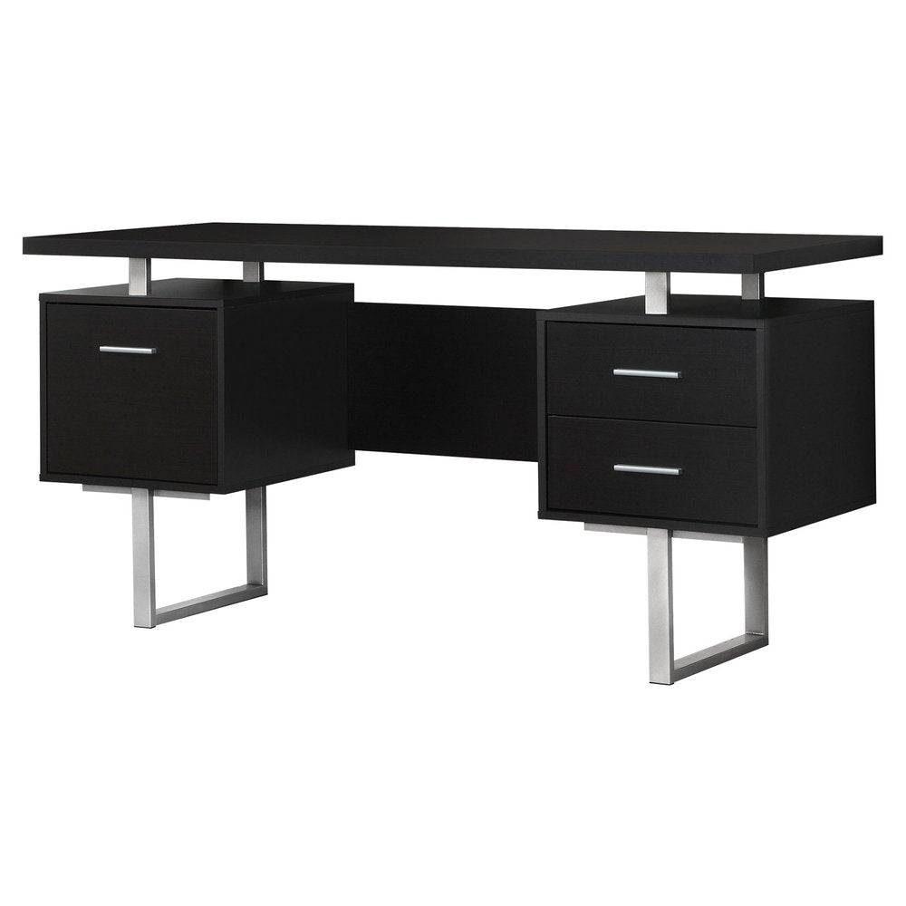 60" White and Silver Computer Desk With Three Drawers