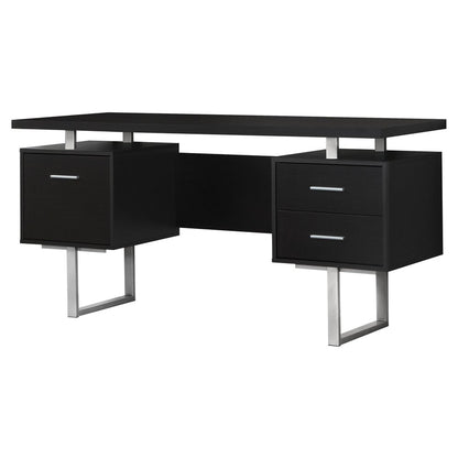 60" White and Silver Computer Desk With Three Drawers
