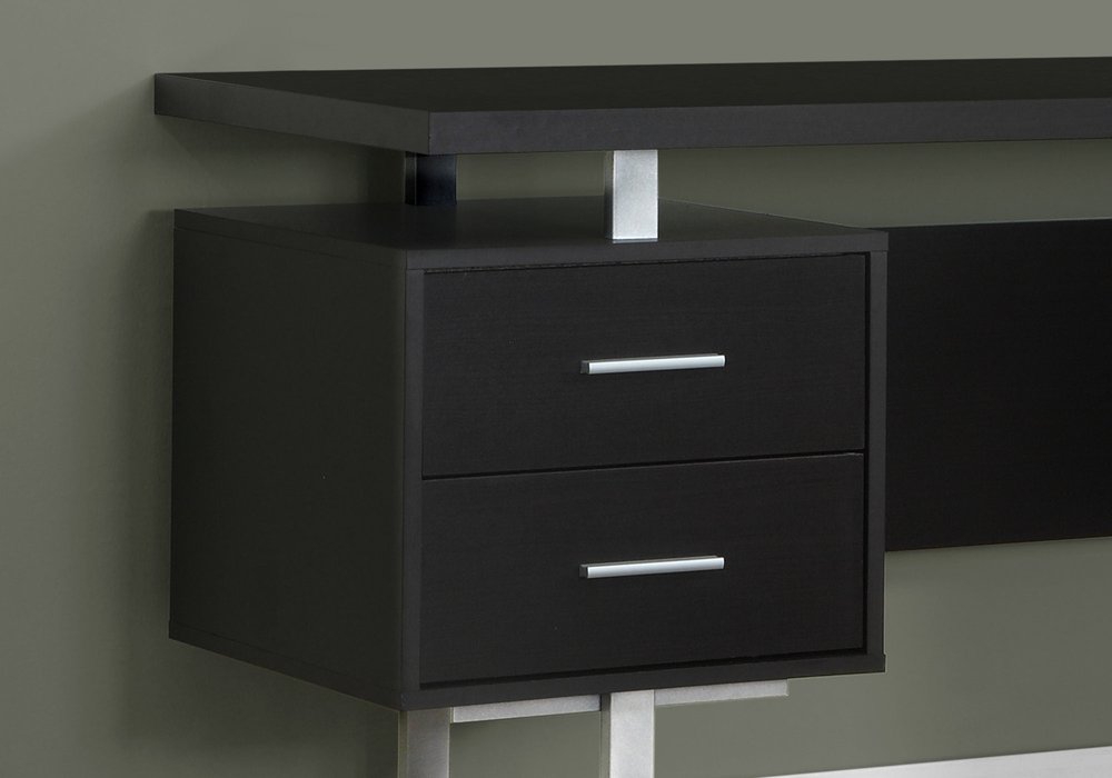 60" White and Silver Computer Desk With Three Drawers