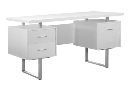 60" Taupe and Silver Computer Desk With Three Drawers