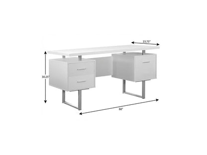 60" Taupe and Silver Computer Desk With Three Drawers