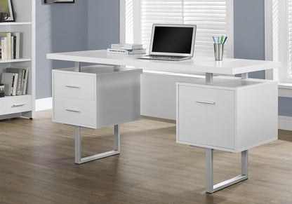 24" Taupe and Silver Computer Desk With Three Drawers