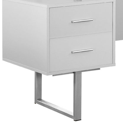 60" Taupe and Silver Computer Desk With Three Drawers