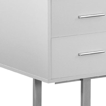 60" White and Silver Computer Desk With Three Drawers