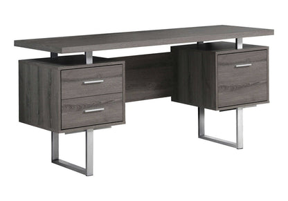 24" Taupe and Silver Computer Desk With Three Drawers