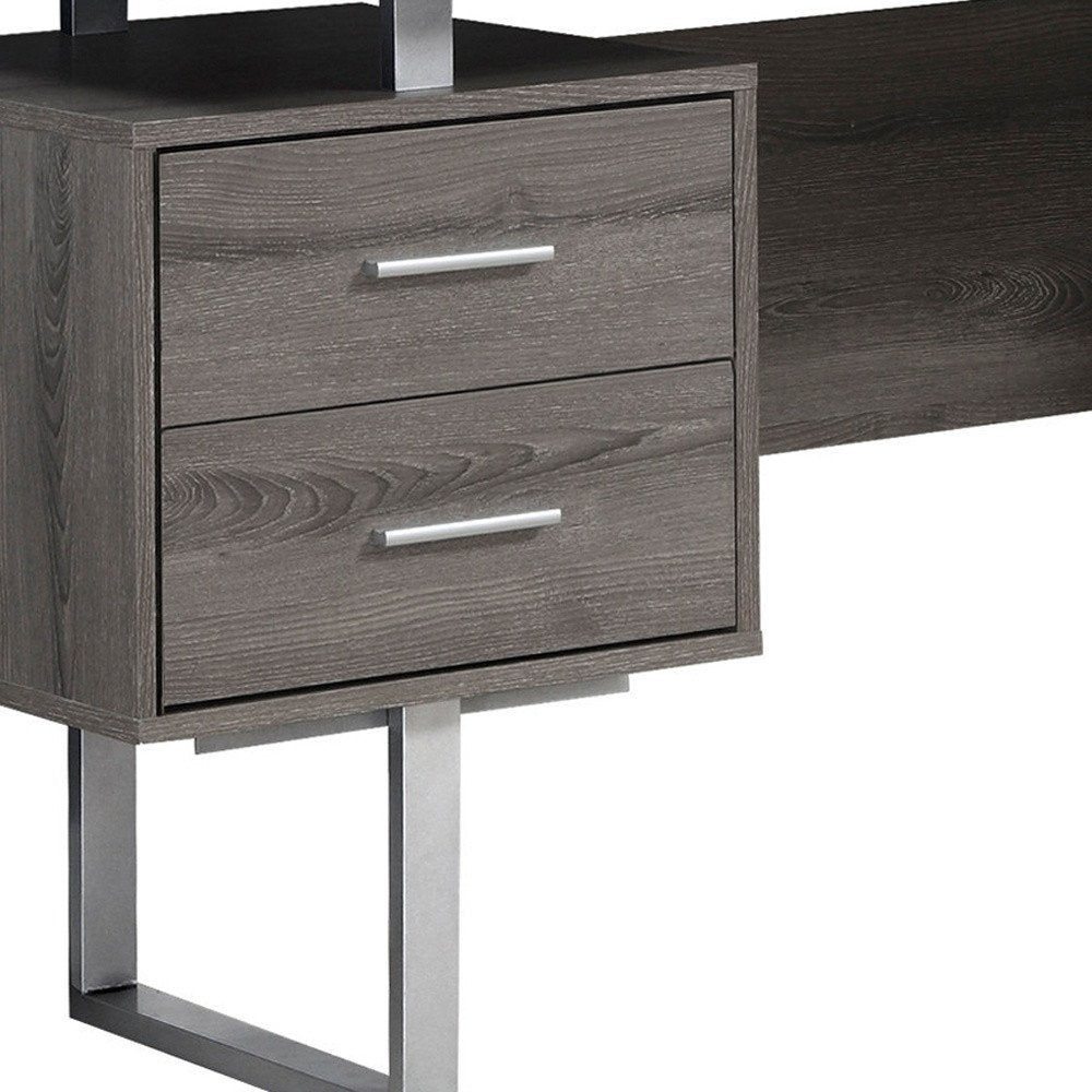 60" Taupe and Silver Computer Desk With Three Drawers
