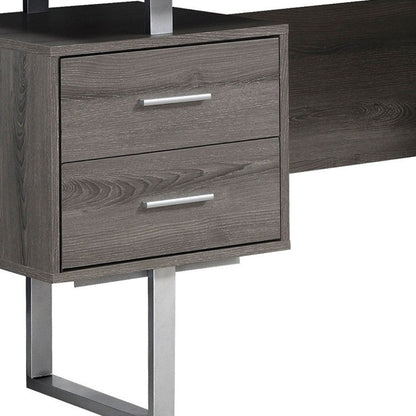 60" White and Silver Computer Desk With Three Drawers