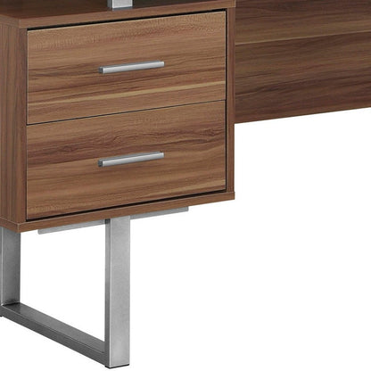 24" Taupe and Silver Computer Desk With Three Drawers