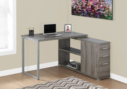 47" White and Silver L Shape Computer Desk With Three Drawers