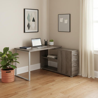 47" White and Silver L Shape Computer Desk With Three Drawers