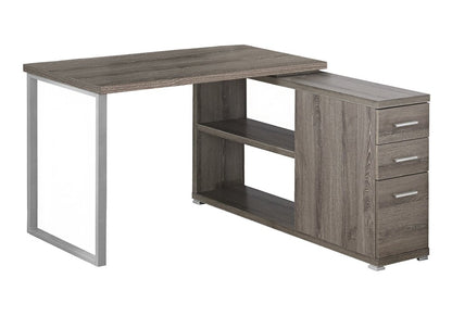 47" White and Silver L Shape Computer Desk With Three Drawers